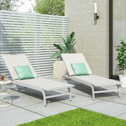 Noble House Finn outdoor chaise lounge with plush cushion, modern design, perfect for relaxing in the garden or patio setting.