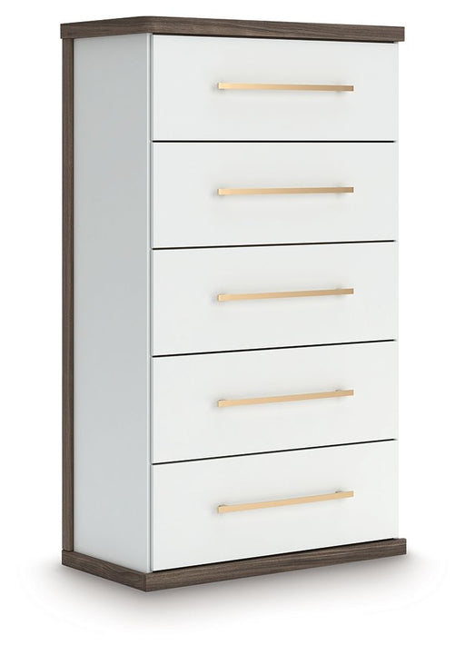 Kendanport - Five Drawer Chest - Brown / White - R&R Furniture Gallery (Fountain Valley, CA)