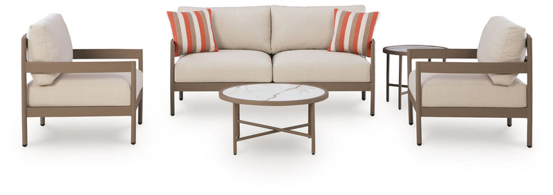 Bluff Trail - Loveseat, Lounge Chairs, Tables Set (Set of 5) - Beige - R&R Furniture Gallery (Fountain Valley, CA)