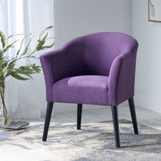 Noble House fabric arm chair with wooden legs and cushioned plum-colored seat, modern and comfortable living room furniture.