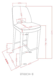Williamette Mid-Century Dark Grey Fabric Bar Stool — view 3