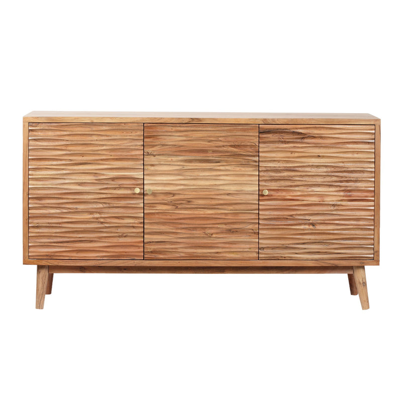 Boho Handcrafted 3 Door Sideboard, Carved Texture & Artisanal Charm - Natural - R&R Furniture Gallery (Fountain Valley, CA)