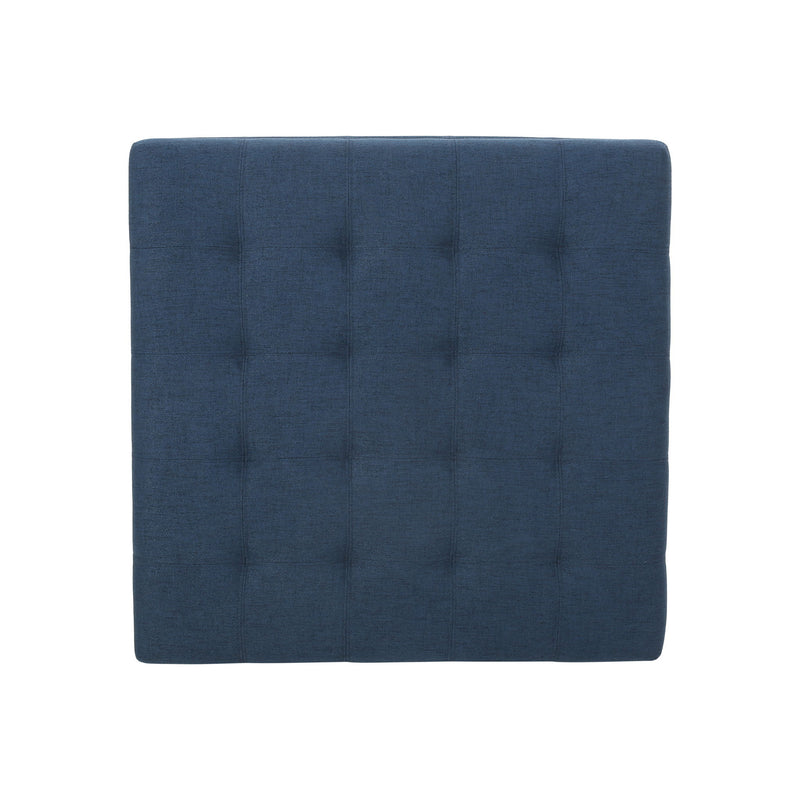 Noble House Isabella contemporary storage ottoman with cushioned top and wooden legs, placed in a modern living room setting.