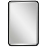 Black Croften vanity mirror by Uttermost featuring a sleek, modern design with a round reflective surface.