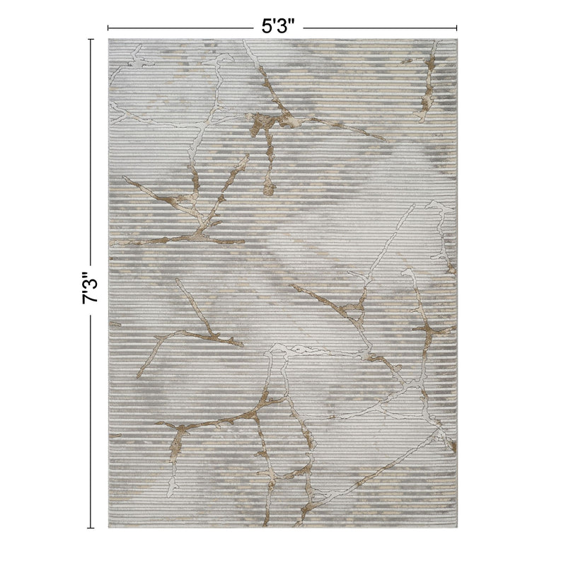 Geometrix - 5'3" X 7'3" Area Rug With Geometric, 3D Effect - Ivory / Gray - R&R Furniture Gallery (Fountain Valley, CA)