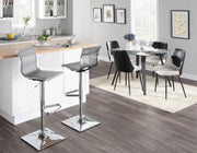 Lumi Source Mirage contemporary adjustable barstool with swivel, bar height (28-30 inches), featuring modern design and cushioned seat.
