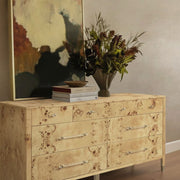 TOV Furniture Brandyss 7-Drawer Dresser with sleek wood finish and modern handles, ideal for bedroom storage and decor.