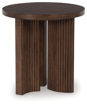Korestone - Round End Table - Dark Brown - R&R Furniture Gallery (Fountain Valley, CA)