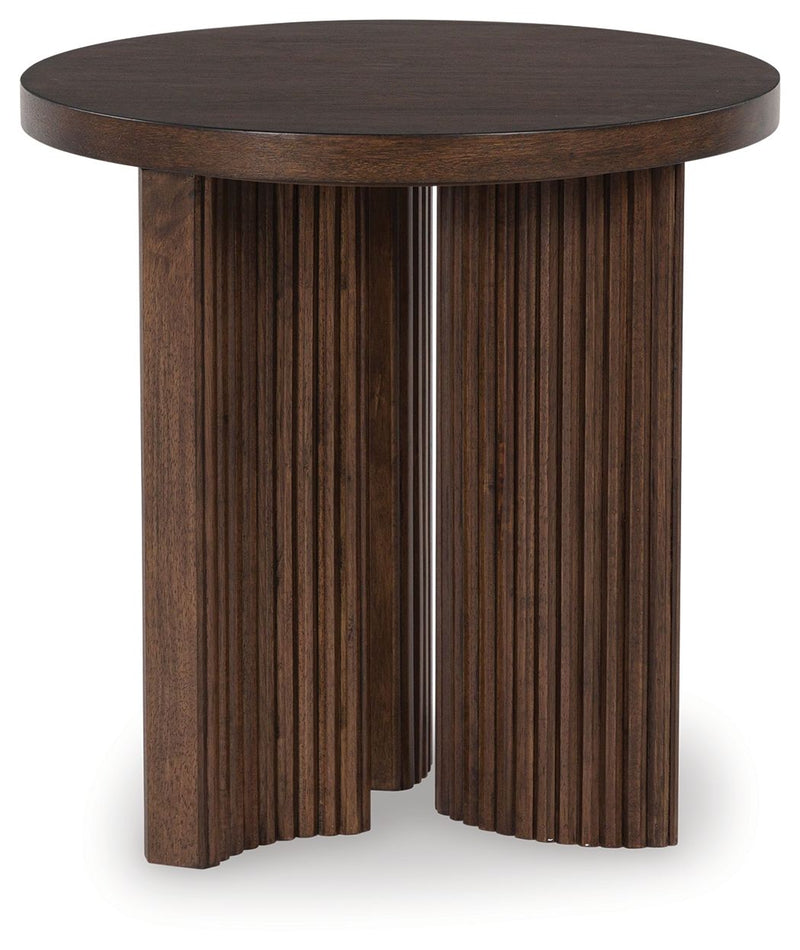 Korestone - Round End Table - Dark Brown - R&R Furniture Gallery (Fountain Valley, CA)