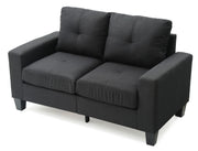 Glory Furniture Newbury track arm loveseat in cozy fabric with plush cushions, perfect for small living spaces.