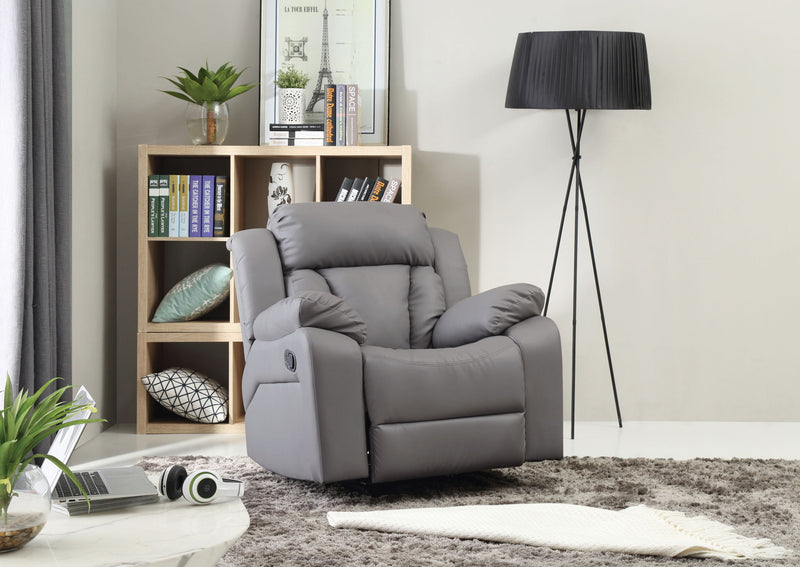 Glory Furniture comfortable rocking motion recliner with cushioned seat and armrests, ideal for relaxing in a modern rocker chair.
