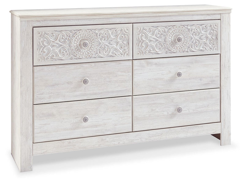 Paxberry - Six Drawer Dresser - Medallion Drawer Pulls - Whitewash - R&R Furniture Gallery (Fountain Valley, CA)
