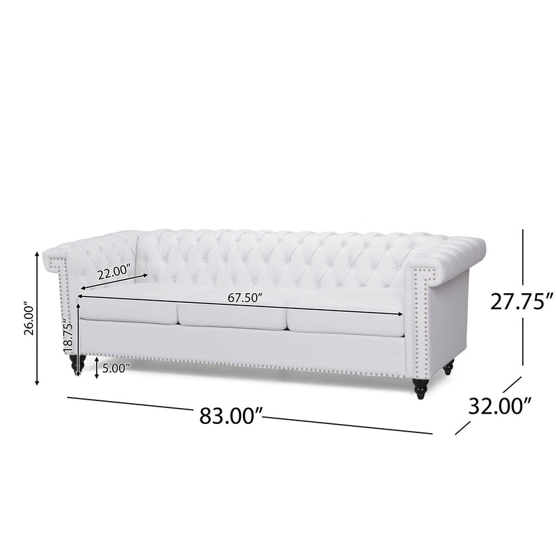 Noble House Chesterfield style 3-seater sofa with deep button tufting, featuring classic stationary design and plush upholstery.