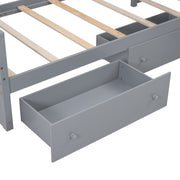 DreamHaus loft platform bed with 7 drawers, full guardrails, and modern L-shaped space-saving design in a contemporary bedroom setting.