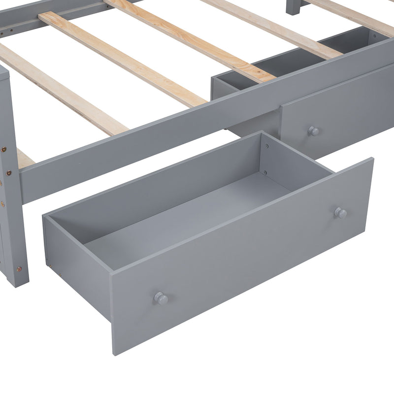 DreamHaus loft platform bed with 7 drawers, full guardrails, and modern L-shaped space-saving design in a contemporary bedroom setting.