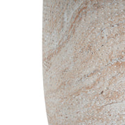 Noble House beige concrete side table with travertine surface, suitable for outdoor or indoor use, lightweight and stylish.