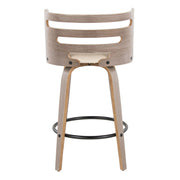 Lumi Source Cosini mid-century modern fixed height barstool set with swivel, round footrest, and sleek design.