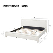 Artistry At Home upholstered platform bed with curved headboard and wood slats support, modern and stylish bedroom furniture.