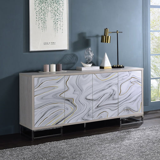 Panos - Console Cabinet - White Marble Print & Chrome - R&R Furniture Gallery (Fountain Valley, CA)