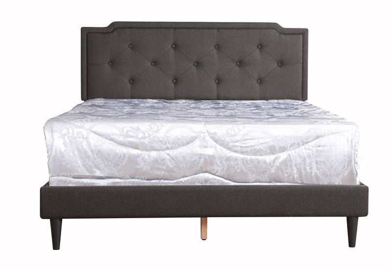 Upholstered button-tufted bed by Glory Furniture, cozy and stylish for comfortable bedroom spaces, featuring a plush fabric finish.