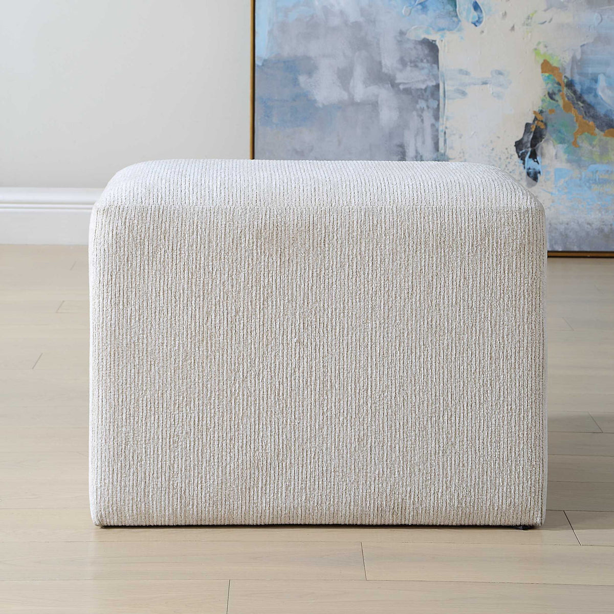 Upholstered Accent Stool - Off-White