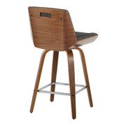 Lumi Source Corazza mid-century modern fixed height counter stool set with swivel and square footrest, shown in natural wood finish