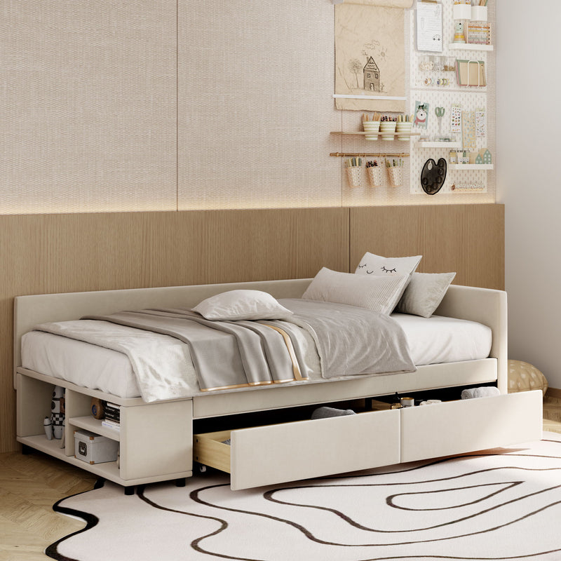 L Shaped Upholstered Platform Bed With Storage And Drawers - R&R Furniture Gallery (Fountain Valley, CA)