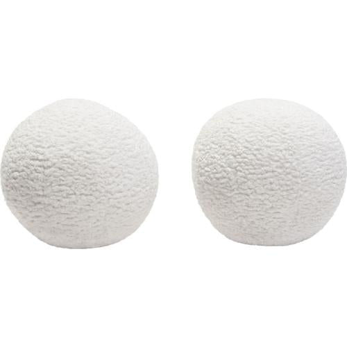 Set of (2) 10" Round Accent Pillows in White Faux Sheepskin
