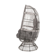 Noble House patio swivel basket egg chair with cushion, outdoor accent chair featuring woven design and plush seating.
