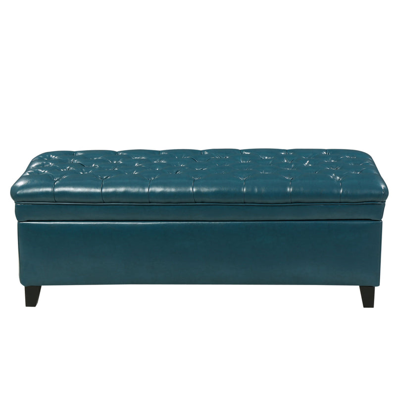 Juliana storage ottoman with birch wood legs by Noble House, featuring a cushioned top and spacious interior for versatile storage.