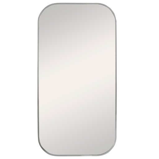 Uttermost Taft wall mirror with a sleek, modern frame reflecting a stylish interior decor image.