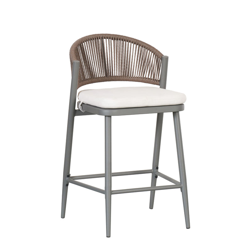Outdoor 26" Counter Height Metal Frame Counter Stools With Scallop Shaped Backrest & Water Resistant Cushions - R&R Furniture Gallery (Fountain Valley, CA)