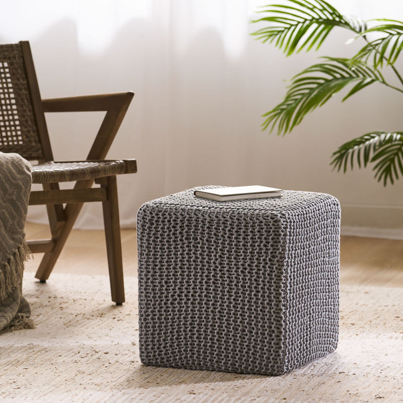 Chabani - Indoor Modern Knitted Fabric Cube Pouf Ottoman - Light Gray - R&R Furniture Gallery (Fountain Valley, CA)