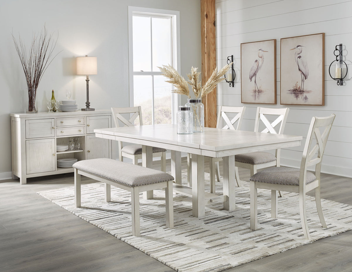 Robbinsdale rectangular dining room extension table set with six chairs, from Signature Design by Ashley®, 7-piece dining furniture.
