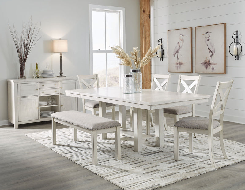 Robbinsdale rectangular dining room extension table set with six chairs, from Signature Design by Ashley®, 7-piece dining furniture.