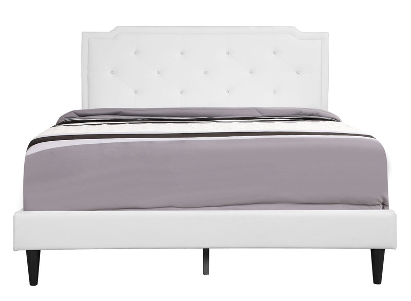 Elegant upholstered button-tufted bed by Glory Furniture, showcasing a cozy, stylish design in a neutral fabric for comfortable bedroom decor.