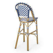 Outdoor Rattan French Barstool Set,, Bamboo, Seat Height - Navy Blue / White - R&R Furniture Gallery (Fountain Valley, CA)