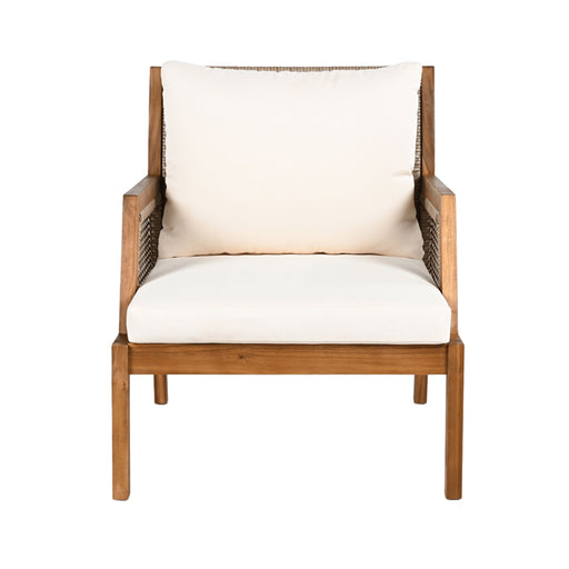 Acacia Wood Patio Furniture Club Chair, Outdoor Wicker Armchair, Deep Seating With Soft Cushions For Porch - Teak / Mix Brown - R&R Furniture Gallery (Fountain Valley, CA)