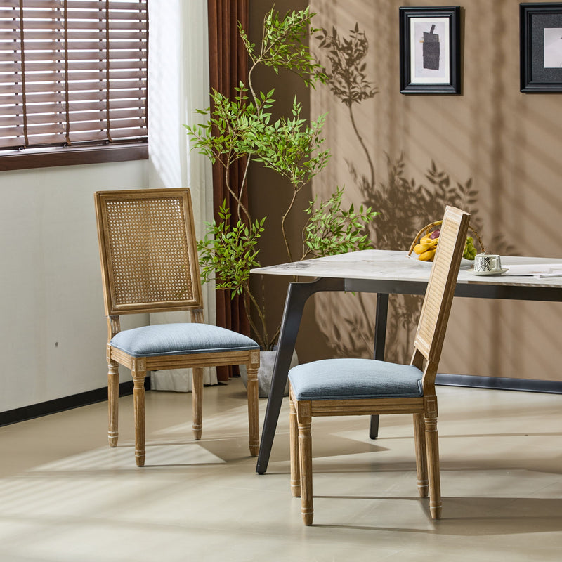 French Country Dining Chair With Rectangular Cane Backrest And Smooth Upholstered Seating - R&R Furniture Gallery (Fountain Valley, CA)