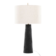 Lumi Source Kona contemporary table lamp set with matte black bases, modern brass accents, and natural fabric shades.