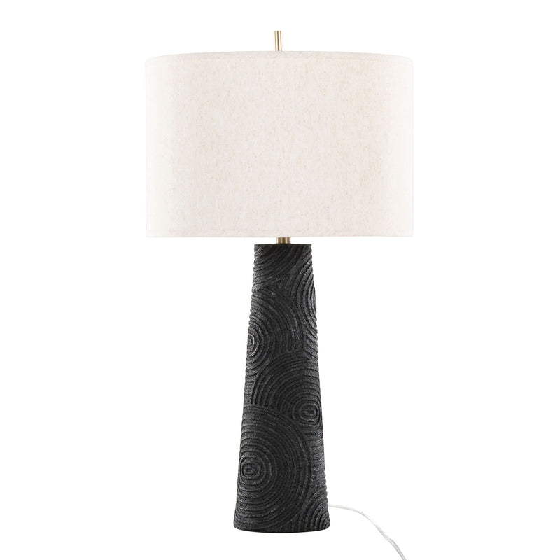 Lumi Source Kona contemporary table lamp set with matte black bases, modern brass accents, and natural fabric shades.