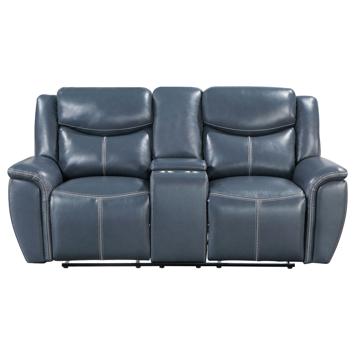 Stanwicke - 2 Piece Motion Reclining Sofa Set With Contrast Stitching - Blue