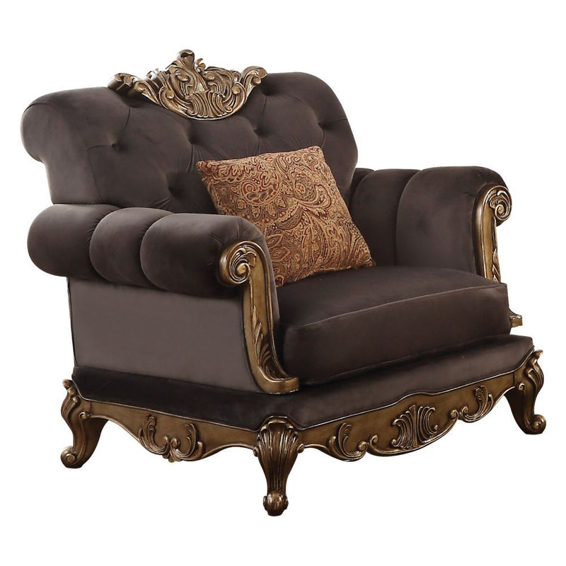 Orianne - Chair - Charcoal Fabric & Antique Gold - R&R Furniture Gallery (Fountain Valley, CA)
