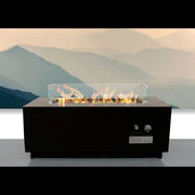 Modern LSI Patio Furniture outdoor fire pit table with cover, featuring a sleek design and stone finish for outdoor heating and ambiance.