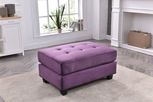 Upholstered modern ottoman from Glory Furniture with a sleek, contemporary design and plush fabric in a chic style.