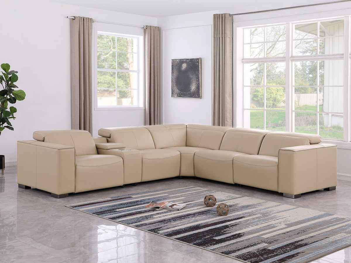 1208 - 6-Piece L-Shaped Leather Reclining Sectional With 3 Power Recliners - R&R Furniture Gallery (Fountain Valley, CA)