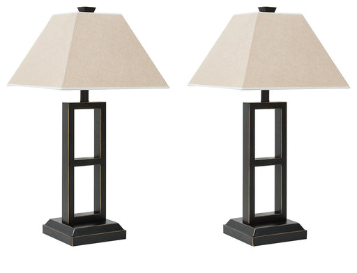 Pair of Signature Design by Ashley Deidra table lamps with fabric shades and sleek bases, perfect for living room or bedside lighting.