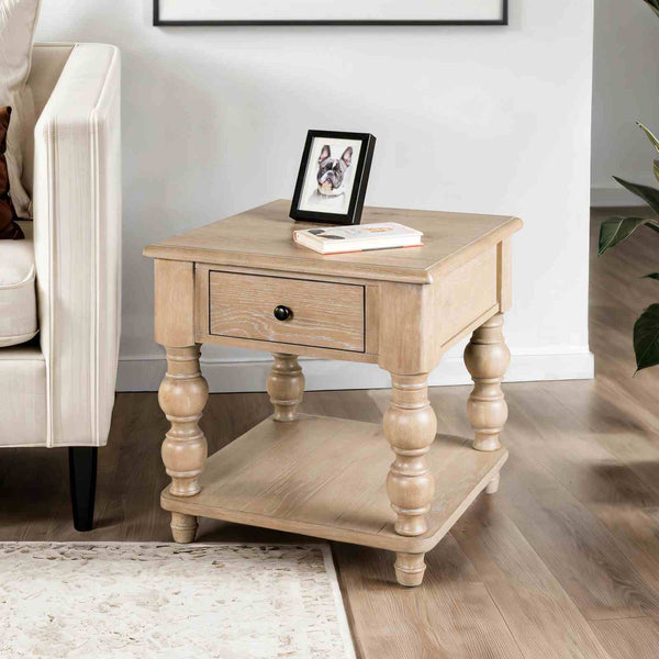Square End Table, Light White Wash - FM49000AK-E