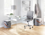 Lumi Source Glacier contemporary desk with clear glass top and chrome metal frame, modern writing desk for home or office.