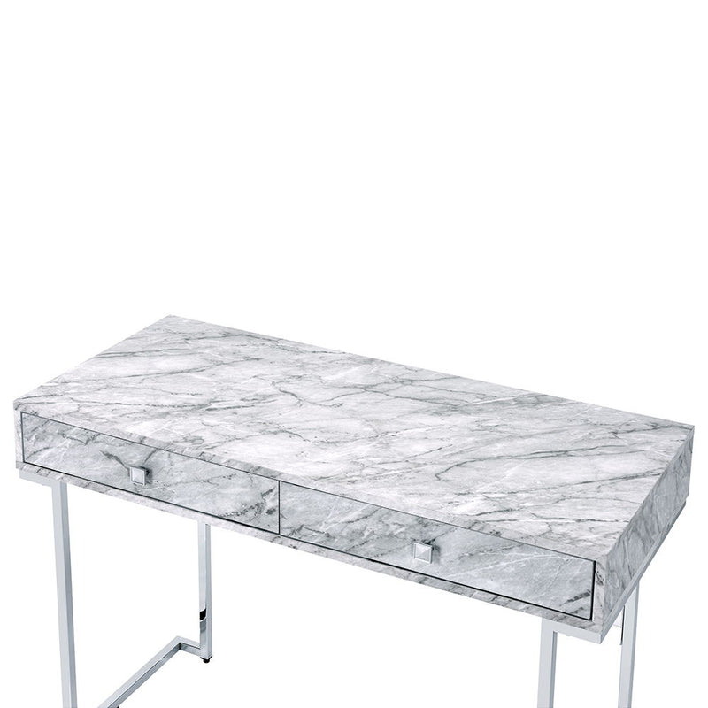Tigress - Writing Desk - White Printed Faux Marble Top & Chrome - R&R Furniture Gallery (Fountain Valley, CA)